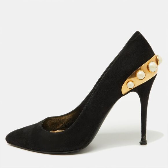 Alexander Mcqueen Black Suede Gold Trimmed Faux Pearl Pumps Size 39,All Products : American Fashion Style Bags On Sale